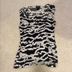 Ann Taylor Black and White Ruched Asymmetrical Blouse